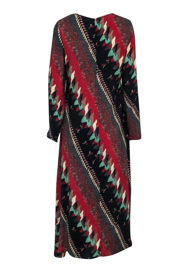 Current Boutique-Warm - Red, Black, & Cream Multicolor Print Long Sleeve Maxi Dress Sz 2