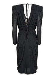 Current Boutique-Wayne Clark - Black Long Sleeve w/ Sequin Detail Midi Dress Sz 6