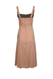 Current Boutique-WeWoreWhat - Tan Sleeveless w/ Polka Dot Mesh Bust Maxi Dress Sz L