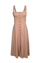 Current Boutique-WeWoreWhat - Tan Sleeveless w/ Polka Dot Mesh Bust Maxi Dress Sz L