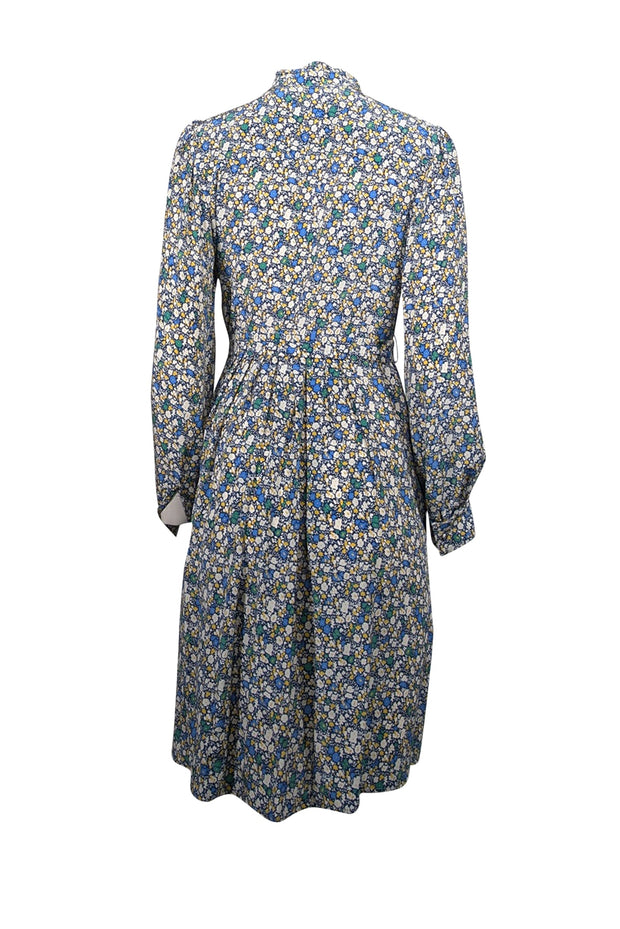 Current Boutique-Weekend Max Mara - Blue, Ivory, Green & Yellow Floral Print Silk Dress Sz 8