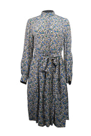 Current Boutique-Weekend Max Mara - Blue, Ivory, Green & Yellow Floral Print Silk Dress Sz 8