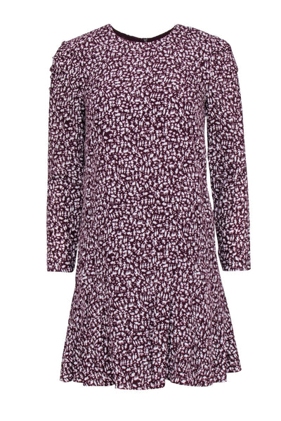 Current Boutique-Whistles - Maroon Printed Long Sleeve A-Line Dress w/ Ruched Shoulders Sz 2