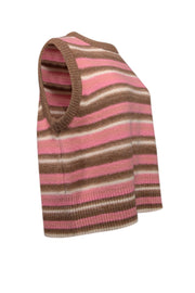 Current Boutique-Whistles - Tan, Pink, & White Stripe Knit Sweater Vest Sz M