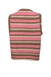 Current Boutique-Whistles - Tan, Pink, & White Stripe Knit Sweater Vest Sz M