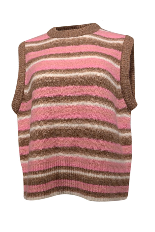 Current Boutique-Whistles - Tan, Pink, & White Stripe Knit Sweater Vest Sz M