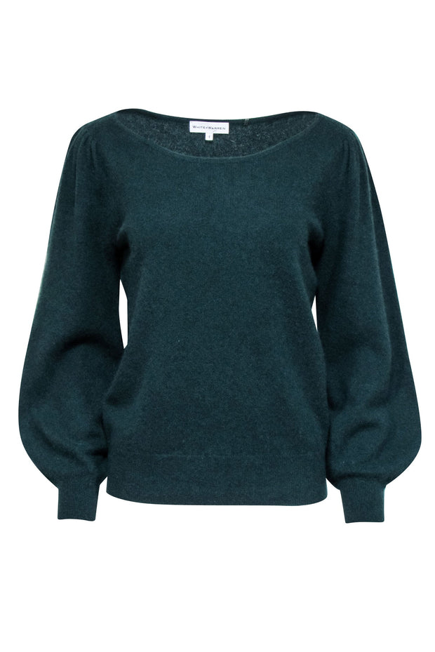 Current Boutique-White & Warren - Green Cashmere Blouson Sleeve Sweater Sz L
