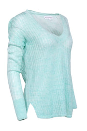 Current Boutique-White & Warren - Mint Green V-Neck Ribbed Knit Sweater Sz L