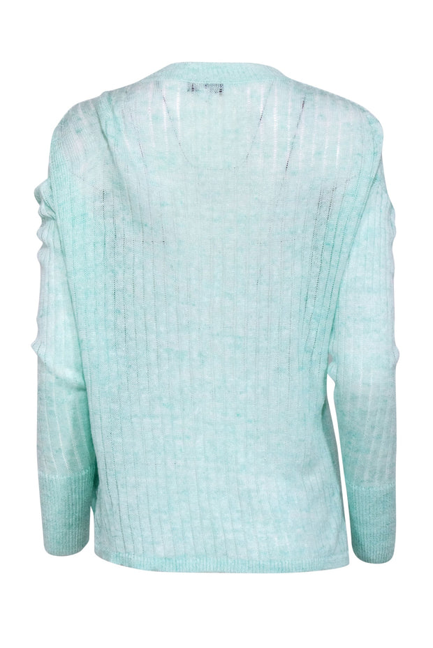 Current Boutique-White & Warren - Mint Green V-Neck Ribbed Knit Sweater Sz L