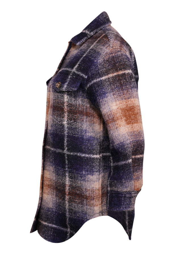 Current Boutique-Wilfred - Navy, Tan, & Cream Plaid Shacket Sz XS