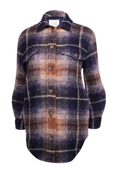Current Boutique-Wilfred - Navy, Tan, & Cream Plaid Shacket Sz XS