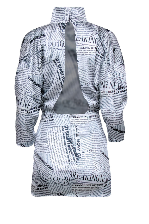 Current Boutique-Winter Muse - White & Black Newspaper Print Ruched Mini Dress Sz 2