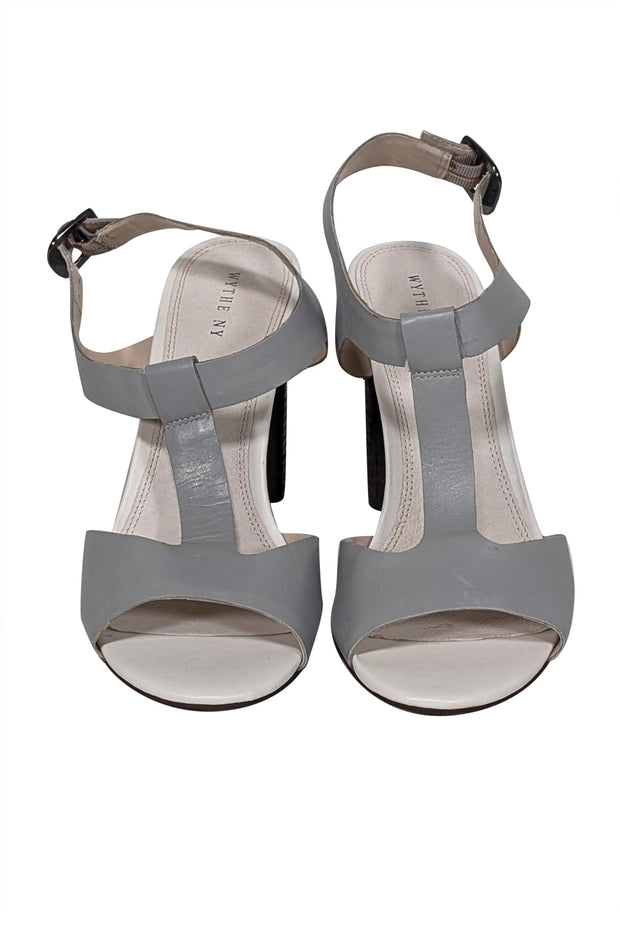 Current Boutique-Wythe NY - Grey & Cream T-Strap Open Toe Pumps Sz 10