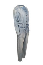 Current Boutique-Xirena - Blue Chambray Long Sleeve w/ Waist Tie Jumpsuit Sz S