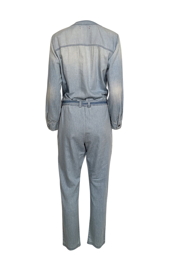 Current Boutique-Xirena - Blue Chambray Long Sleeve w/ Waist Tie Jumpsuit Sz S