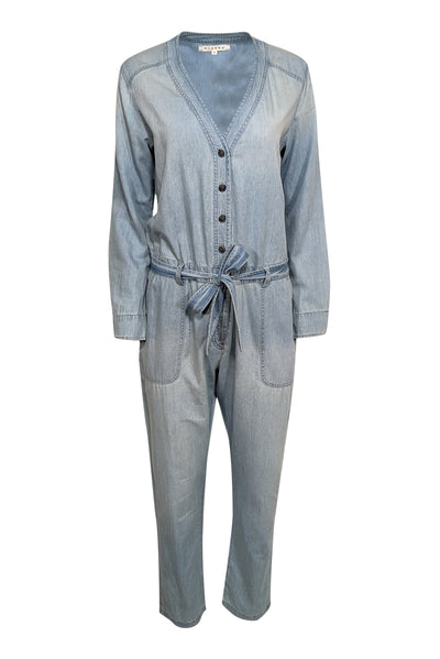 Current Boutique-Xirena - Blue Chambray Long Sleeve w/ Waist Tie Jumpsuit Sz S