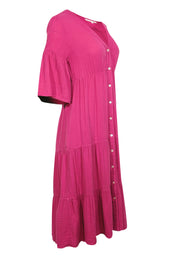 Current Boutique-Xirena - Lipstick Pink Tiered Gauze Midi Dress Sz XS