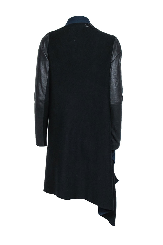 Current Boutique-Yigal Azrouel - Black Knit Open Sweater w/ Leather Accents Sz S