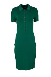 Current Boutique-Yigal Azrouel - Kelly Green Knit Collar Short Sleeve Midi Dress Sz M