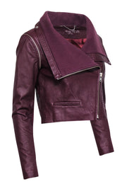 Current Boutique-Yigal Azrouel - Maroon Leather Moto Zip Jacket Sz 2