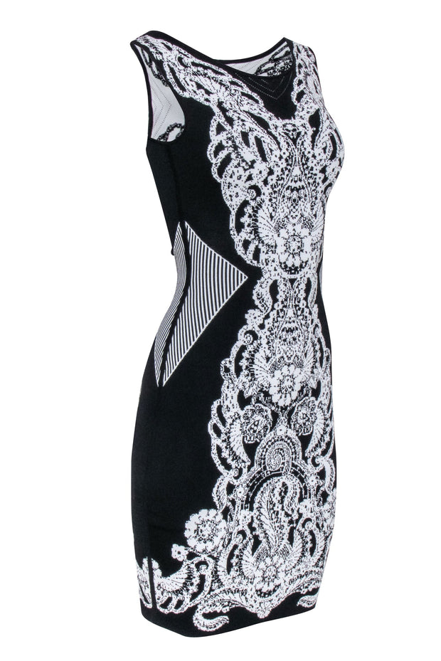 Current Boutique-Yoana Baraschi - Black and White Fitted Graphic Print Dress Sz XS