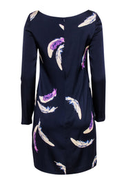 Current Boutique-Yoana Baraschi - Navy & Multi Color Feather Print Silk Blend Dress Sz 6