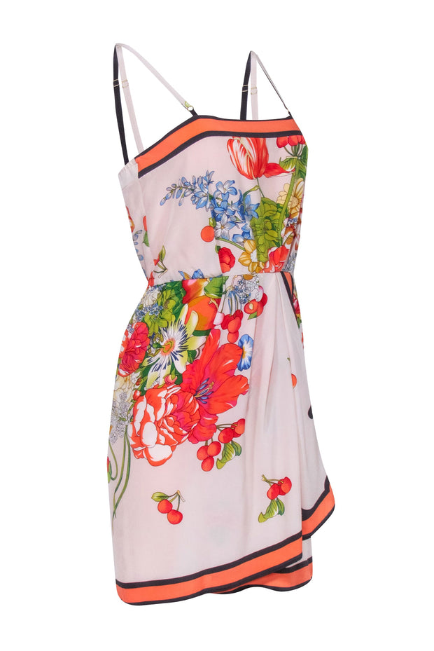 Current Boutique-Yoana Baraschi - Peach Pink & Multi Color Floral Print Silk Dress Sz S