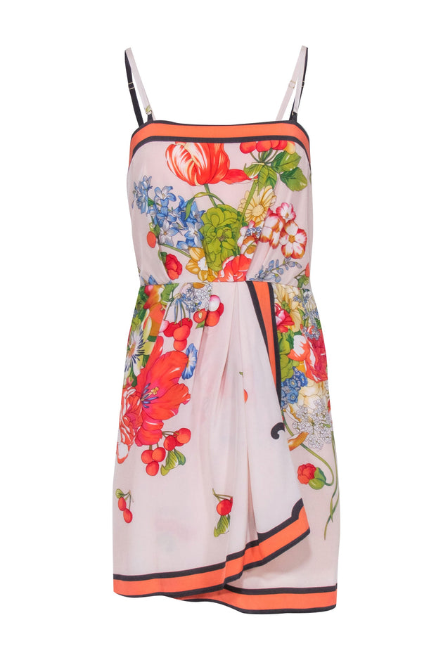 Current Boutique-Yoana Baraschi - Peach Pink & Multi Color Floral Print Silk Dress Sz S
