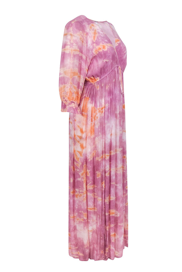 Current Boutique-Young Fabulous & Broke - Purple & Orange Tie Dye Cropped Sleeve Midi Dress Sz S