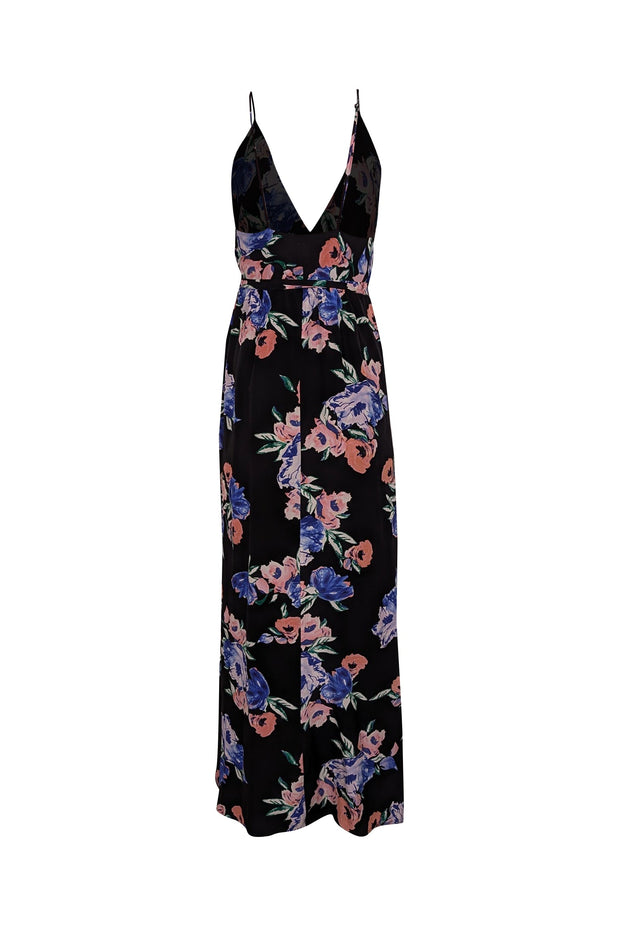 Current Boutique-Yumi Kim - Black Sleeveless Floral Maxi Wrap Dress Sz L