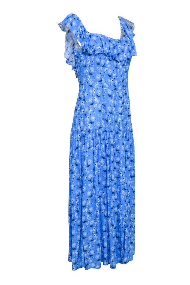 Current Boutique-Yumi Kim - Blue Floral Print Sleeveless Off The Shoulder Dress Sz 10