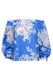 Current Boutique-Yumi Kim - Blue w/ Ivory & Light Pink Floral Print Off-the-Shoulder Top Sz S