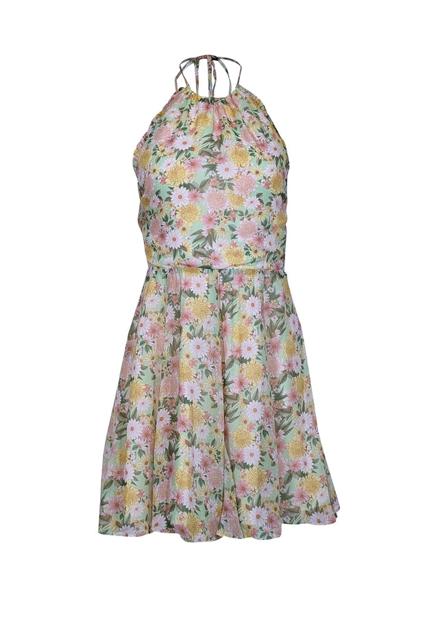 Current Boutique-Yumi Kim - Green, Pink, & Yellow Floral Print Halter "Milo" Dress Sz XS