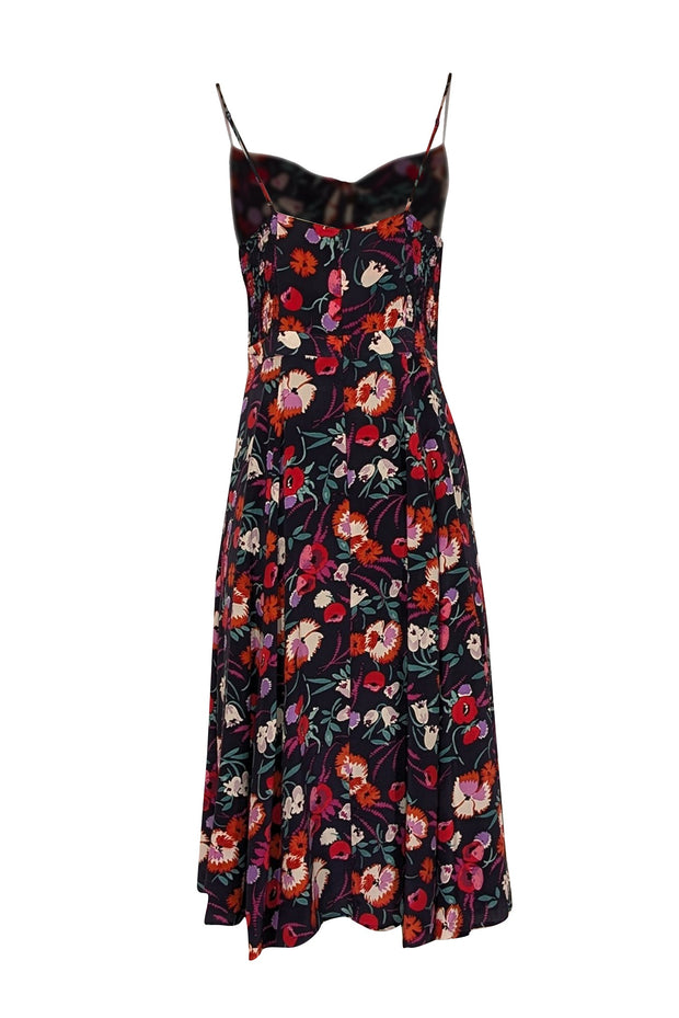 Current Boutique-Yumi Kim - Navy, Red, & Green Floral Print Button Down Midi Dress Sz L