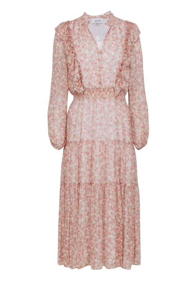 Current Boutique-Yumi Kim - Pink Floral Print Long Sleeves Maxi Dress Sz XS