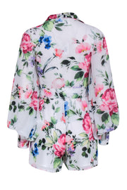 Current Boutique-Yumi Kim - White w/ Multi Color Floral Print Long Sleeve Romper Sz XS