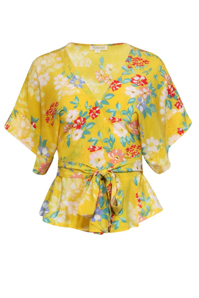 Current Boutique-Yumi Kim - Yellow Floral Print Wrap Blouse Sz XS