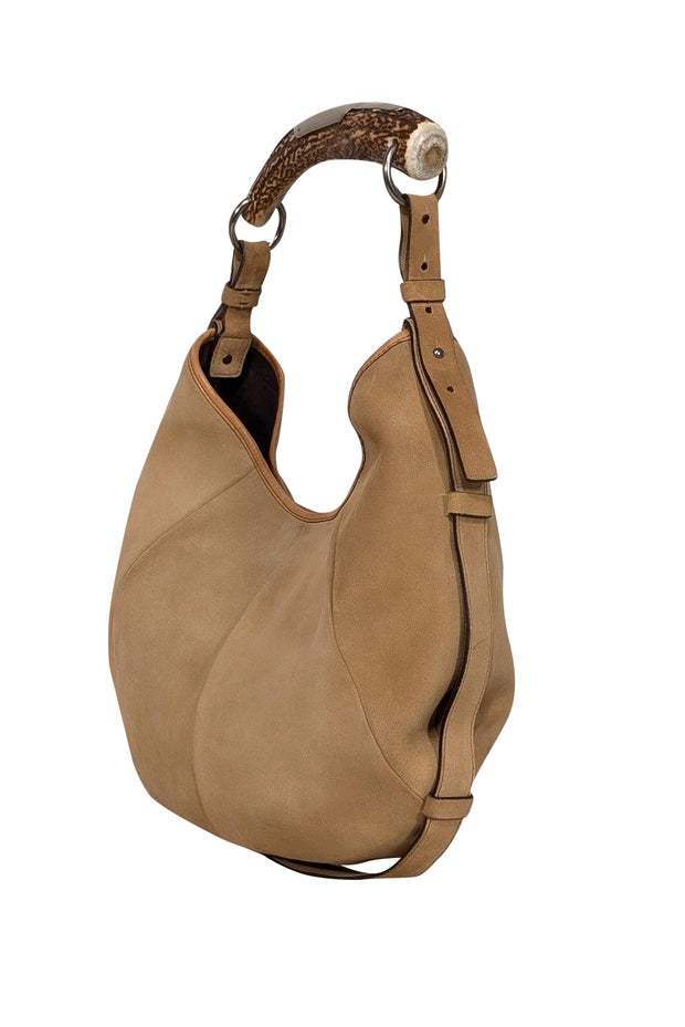 Current Boutique-Yves Saint Laurent - Beige Suede Horn Handle Shoulder Bag