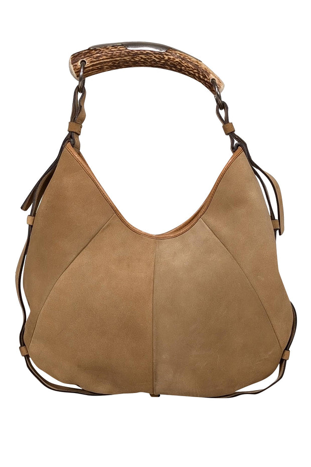 Current Boutique-Yves Saint Laurent - Beige Suede Horn Handle Shoulder Bag