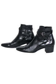 Current Boutique-Yves Saint Laurent - Black Leather Ankle Strap Boots Sz 8.5