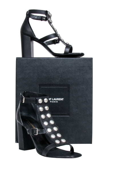 Current Boutique-Yves Saint Laurent - Black Studded Front Strappy Pumps Sz 11