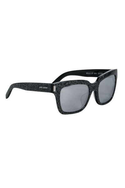 Current Boutique-Yves Saint Laurent - Black w/ Glitter print Detail Square Sunglasses
