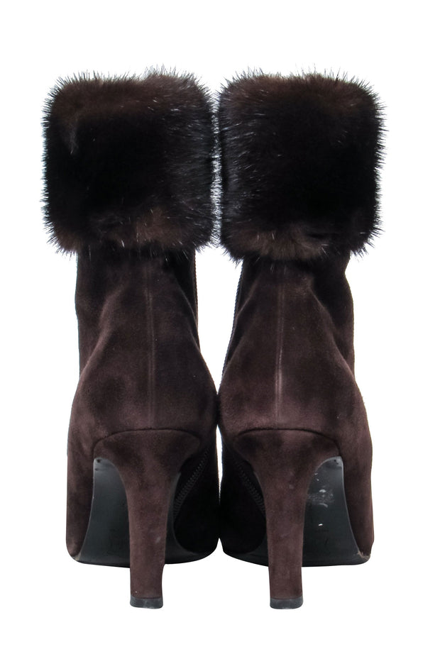 Current Boutique-Yves Saint Laurent - Brown Suede w/ Fur Ankle Trim Sz 7.5