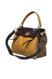 Current Boutique-Yves Saint Laurent - Mustard Yellow & Brown Leather Muse Satchel Bag