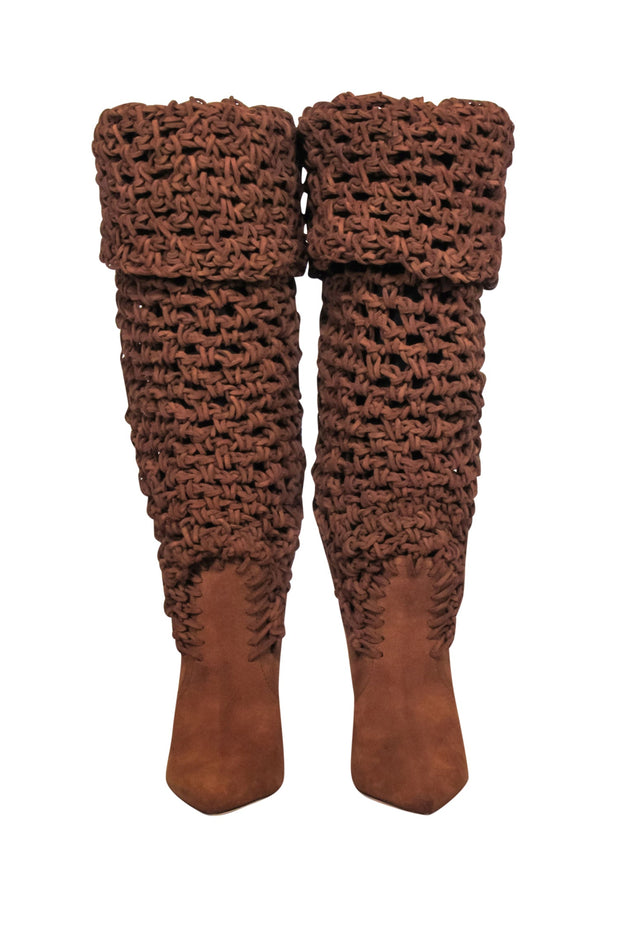 Current Boutique-Yves Saint Laurent - Tan Suede Twine Soho Niki 105 Thigh High Boots Sz 9
