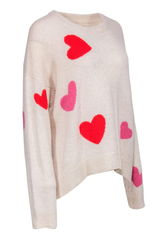 Current Boutique-Zadig & Voltaire - Beige w/ Pink & Red Heart Print Sweater Sz M