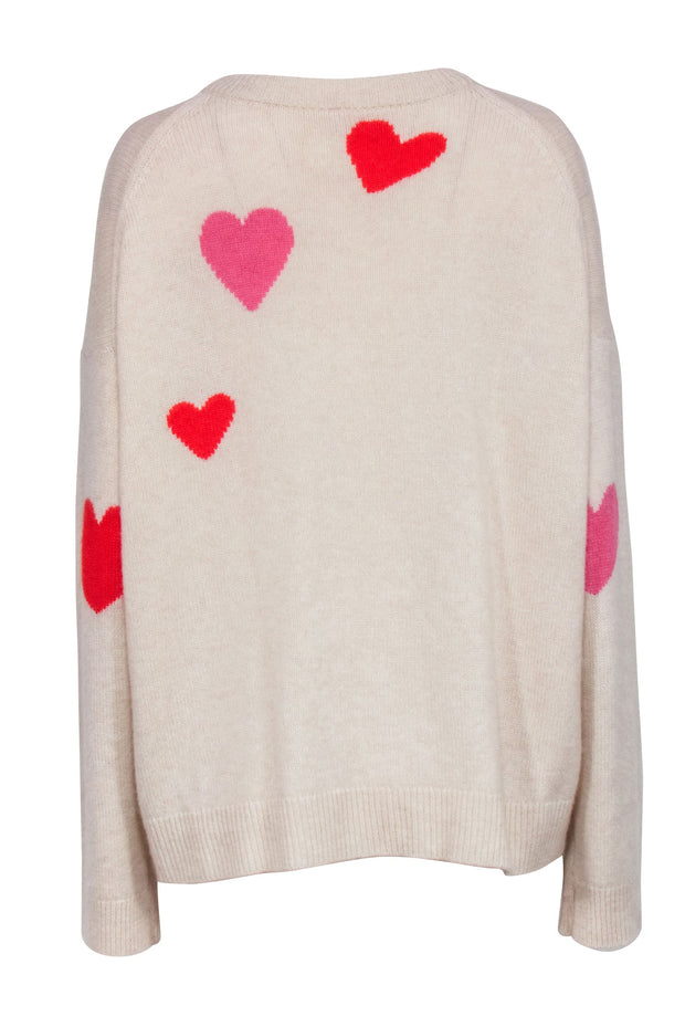Current Boutique-Zadig & Voltaire - Beige w/ Pink & Red Heart Print Sweater Sz M
