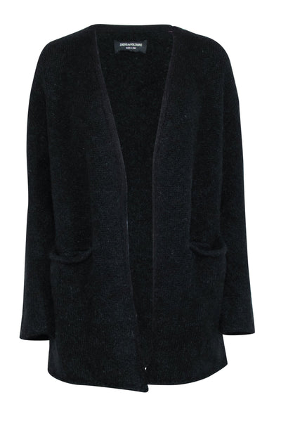 Current Boutique-Zadig & Voltaire - Black Mohair Blend Cardigan w/ Stripe Shoulder Detail Sz XS/S