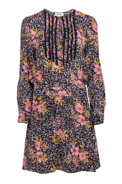 Current Boutique-Zadig & Voltaire - Black, Pink, & Mustard Floral Print Silk Dress Sz M