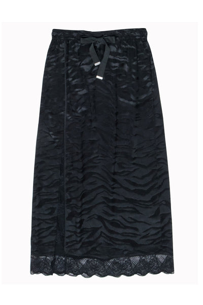 Current Boutique-Zadig & Voltaire - Black Zebra Print Maxi Skirt Lace Trim Hem Skirt Sz L